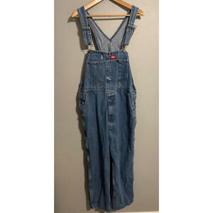 Dickies Denim Bib Overalls Mens Large Blue Carpenter Workwear Tool Pockets READ